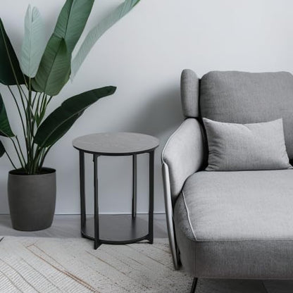 🖤 Round Side Table – Modern Black Accent Table for Living Room & Bedroom ✨