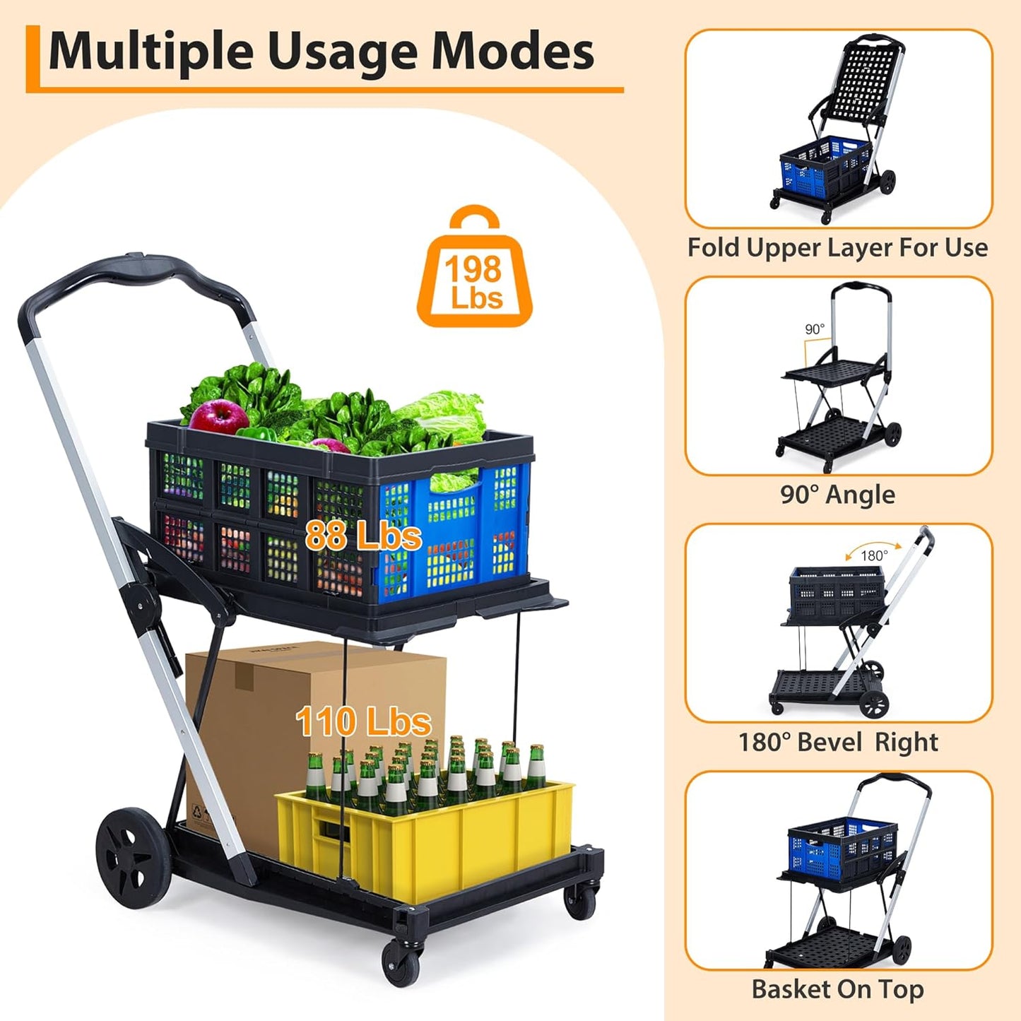 🛒 Collapsible Rolling Cart – Foldable Shopping Cart with Wheels for Easy Transport ✨