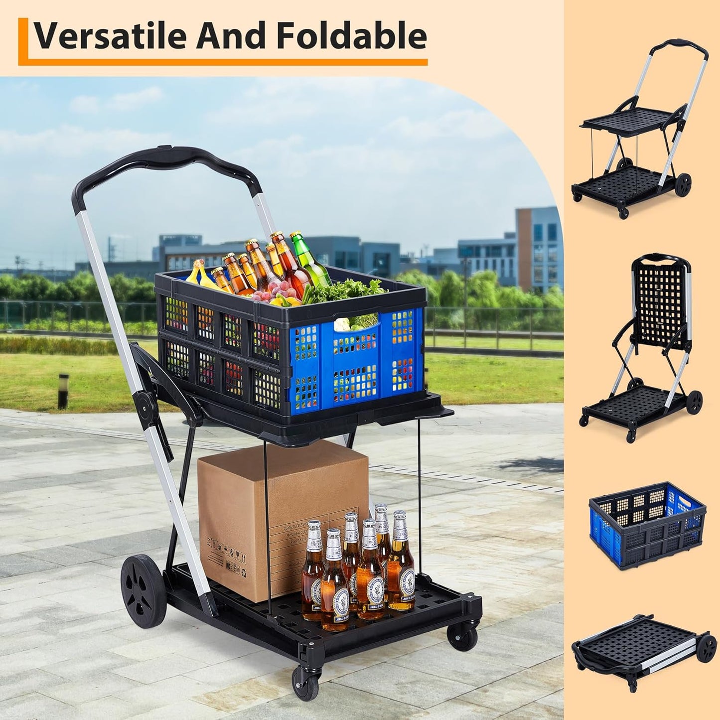 🛒 Collapsible Rolling Cart – Foldable Shopping Cart with Wheels for Easy Transport ✨