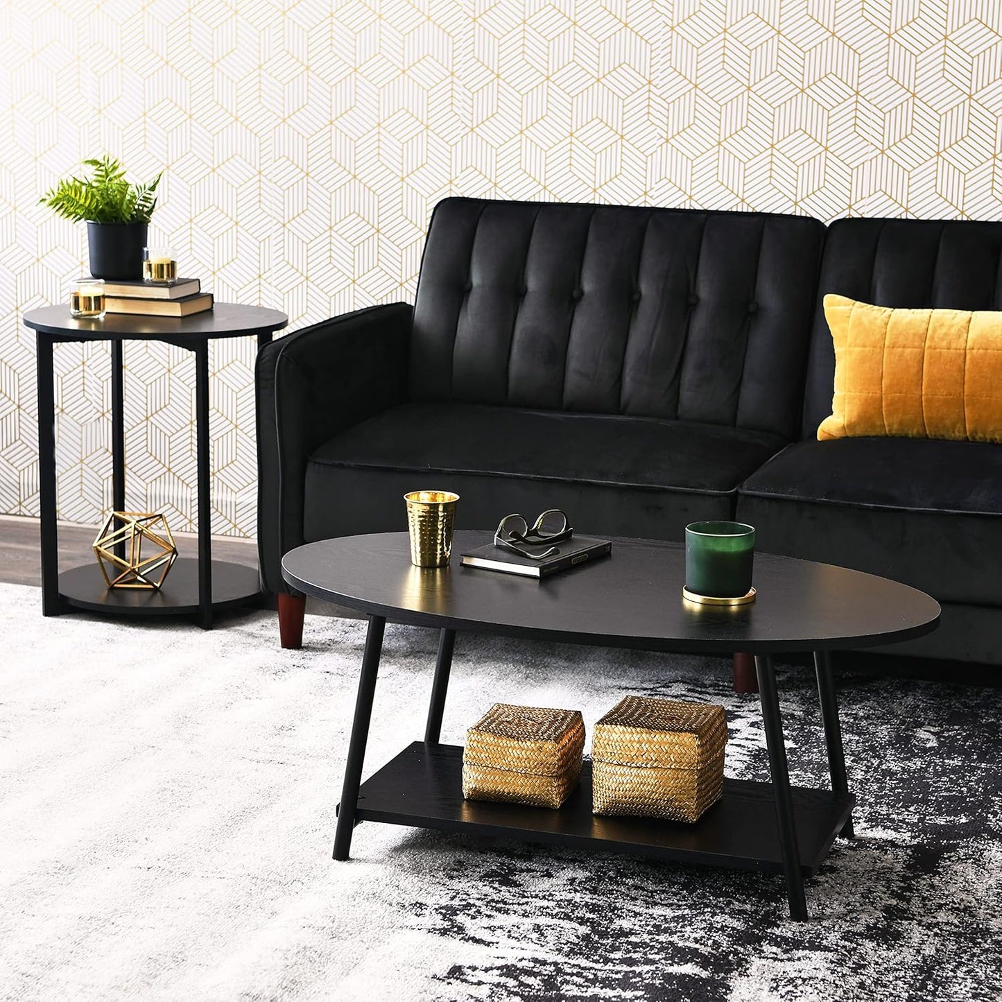 🖤 Round Side Table – Modern Black Accent Table for Living Room & Bedroom ✨