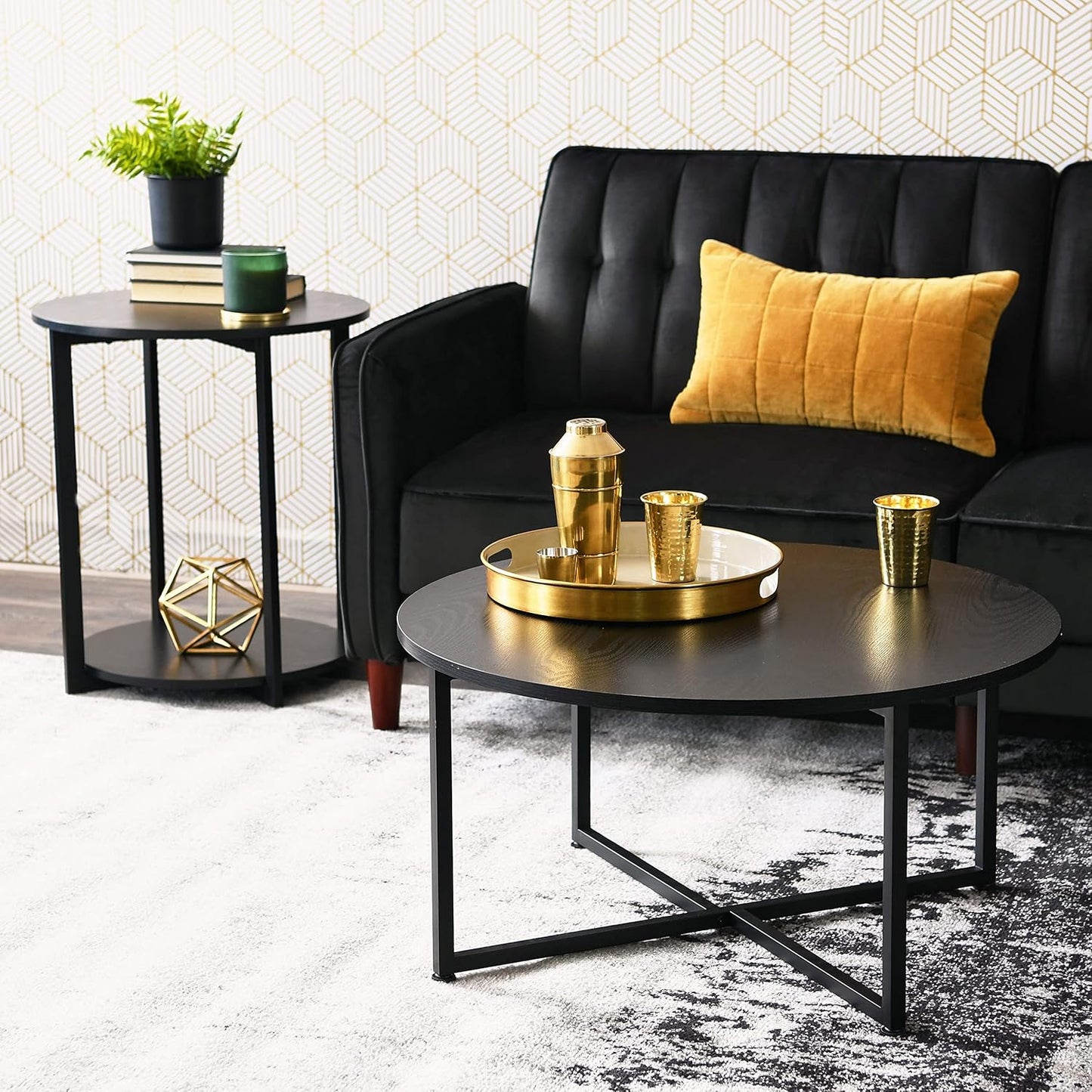 🖤 Round Side Table – Modern Black Accent Table for Living Room & Bedroom ✨
