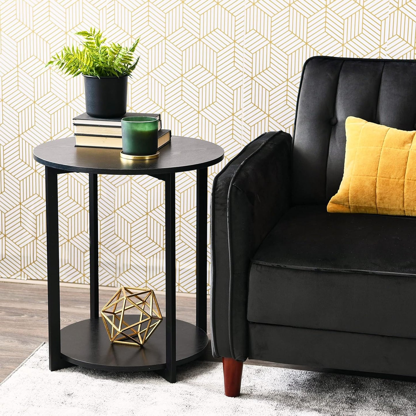 🖤 Round Side Table – Modern Black Accent Table for Living Room & Bedroom ✨